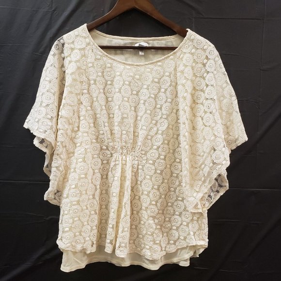 Chico's Tops - Chicos Womens Short Sleeve Lacey Top Size XL 3 Ivory Round Neck Cottagecore